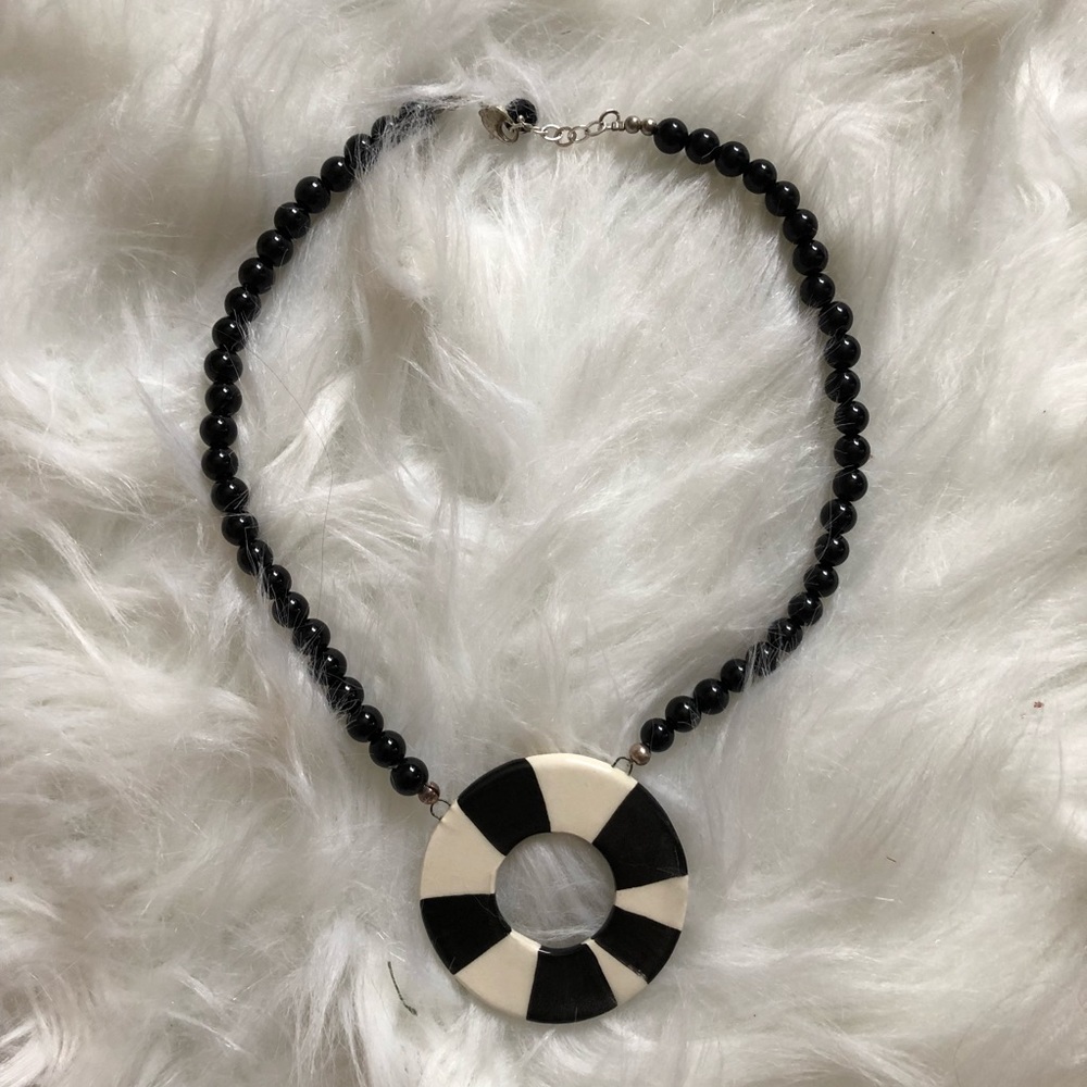 Ceramic Bead B&W Necklace! Handpainted statement